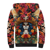 Day of Dead Lady Sherpa Hoodie Sugar Skull Field Rose Lady - Wonder Print Shop