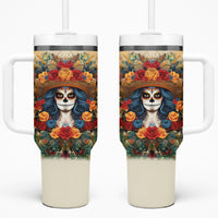Day of Dead Lady Tumbler With Handle Sugar Skull Field Rose Lady - Wonder Print Shop