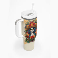 Day of Dead Lady Tumbler With Handle Sugar Skull Field Rose Lady - Wonder Print Shop