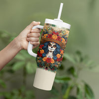 Day of Dead Lady Tumbler With Handle Sugar Skull Field Rose Lady - Wonder Print Shop