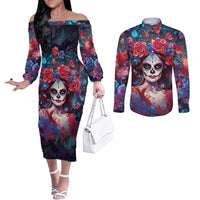 day-of-dead-lady-couples-matching-off-the-shoulder-long-sleeve-dress-and-long-sleeve-button-shirt-sugar-skull-field-rose-lady