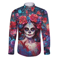 Day of Dead Lady Family Matching Mermaid Dress and Hawaiian Shirt Sugar Skull Field Rose Lady - Wonder Print Shop