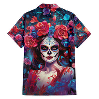 Day of Dead Lady Family Matching Off Shoulder Maxi Dress and Hawaiian Shirt Sugar Skull Field Rose Lady - Wonder Print Shop