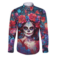 Day of Dead Lady Family Matching Puletasi Dress and Hawaiian Shirt Sugar Skull Field Rose Lady - Wonder Print Shop