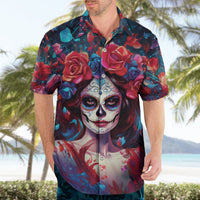 Day of Dead Lady Hawaiian Shirt Sugar Skull Field Rose Lady - Wonder Print Shop
