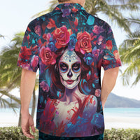 Day of Dead Lady Hawaiian Shirt Sugar Skull Field Rose Lady - Wonder Print Shop