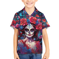 Day of Dead Lady Hawaiian Shirt Sugar Skull Field Rose Lady - Wonder Print Shop