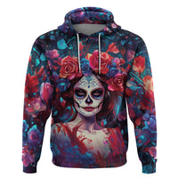 Day of Dead Lady Hoodie Sugar Skull Field Rose Lady - Wonder Print Shop