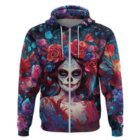 Day of Dead Lady Hoodie Sugar Skull Field Rose Lady - Wonder Print Shop