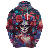 Day of Dead Lady Hoodie Sugar Skull Field Rose Lady - Wonder Print Shop