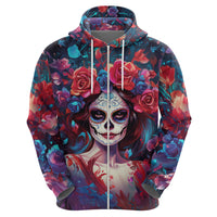 Day of Dead Lady Hoodie Sugar Skull Field Rose Lady - Wonder Print Shop