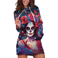 Day of Dead Lady Hoodie Dress Sugar Skull Field Rose Lady - Wonder Print Shop