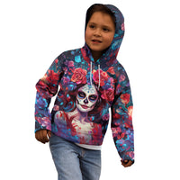 Day of Dead Lady Kid Hoodie Sugar Skull Field Rose Lady - Wonder Print Shop