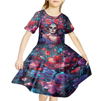 Day of Dead Lady Kid Short Sleeve Dress Sugar Skull Field Rose Lady - Wonder Print Shop