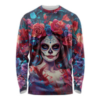 Day of Dead Lady Long Sleeve Shirt Sugar Skull Field Rose Lady - Wonder Print Shop