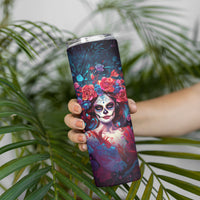 Day of Dead Lady Skinny Tumbler Sugar Skull Field Rose Lady - Wonder Print Shop