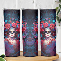 Day of Dead Lady Skinny Tumbler Sugar Skull Field Rose Lady - Wonder Print Shop
