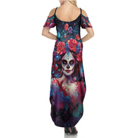 Day of Dead Lady Summer Maxi Dress Sugar Skull Field Rose Lady - Wonder Print Shop