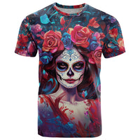 Day of Dead Lady T Shirt Sugar Skull Field Rose Lady - Wonder Print Shop