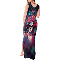 Day of Dead Lady Tank Maxi Dress Sugar Skull Field Rose Lady - Wonder Print Shop
