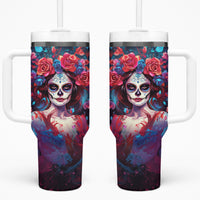 Day of Dead Lady Tumbler With Handle Sugar Skull Field Rose Lady - Wonder Print Shop