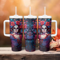 Day of Dead Lady Tumbler With Handle Sugar Skull Field Rose Lady - Wonder Print Shop
