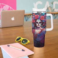 Day of Dead Lady Tumbler With Handle Sugar Skull Field Rose Lady - Wonder Print Shop
