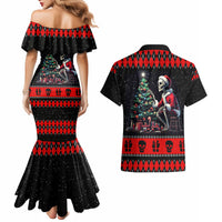 Christmas Skull Couples Matching Mermaid Dress and Hawaiian Shirt Santa Skull Prepairing For Christmas - Wonder Print Shop
