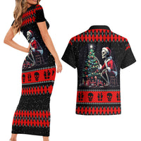 Christmas Skull Couples Matching Short Sleeve Bodycon Dress and Hawaiian Shirt Santa Skull Prepairing For Christmas - Wonder Print Shop