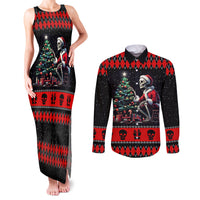 Christmas Skull Couples Matching Tank Maxi Dress and Long Sleeve Button Shirt Santa Skull Prepairing For Christmas - Wonder Print Shop