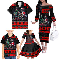 Christmas Skull Family Matching Off Shoulder Long Sleeve Dress and Hawaiian Shirt Santa Skull Prepairing For Christmas - Wonder Print Shop