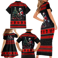Christmas Skull Family Matching Short Sleeve Bodycon Dress and Hawaiian Shirt Santa Skull Prepairing For Christmas - Wonder Print Shop