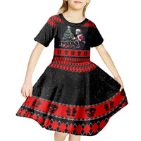 Christmas Skull Kid Short Sleeve Dress Santa Skull Prepairing For Christmas - Wonder Print Shop