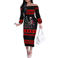 Christmas Skull Off The Shoulder Long Sleeve Dress Santa Skull Prepairing For Christmas - Wonder Print Shop