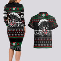 Christmas Skull Couples Matching Long Sleeve Bodycon Dress and Hawaiian Shirt Santa Skull Jumps In Parachute - Wonder Print Shop
