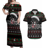 Christmas Skull Couples Matching Off Shoulder Maxi Dress and Hawaiian Shirt Santa Skull Jumps In Parachute - Wonder Print Shop