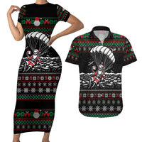 Christmas Skull Couples Matching Short Sleeve Bodycon Dress and Hawaiian Shirt Santa Skull Jumps In Parachute - Wonder Print Shop