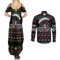 Christmas Skull Couples Matching Summer Maxi Dress and Long Sleeve Button Shirt Santa Skull Jumps In Parachute - Wonder Print Shop