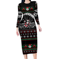 Christmas Skull Family Matching Long Sleeve Bodycon Dress and Hawaiian Shirt Santa Skull Jumps In Parachute - Wonder Print Shop