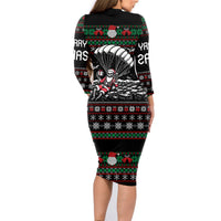Christmas Skull Family Matching Long Sleeve Bodycon Dress and Hawaiian Shirt Santa Skull Jumps In Parachute - Wonder Print Shop