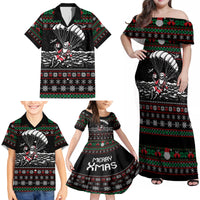 Christmas Skull Family Matching Off Shoulder Maxi Dress and Hawaiian Shirt Santa Skull Jumps In Parachute - Wonder Print Shop