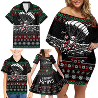 Christmas Skull Family Matching Off Shoulder Short Dress and Hawaiian Shirt Santa Skull Jumps In Parachute - Wonder Print Shop