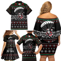Christmas Skull Family Matching Off Shoulder Short Dress and Hawaiian Shirt Santa Skull Jumps In Parachute - Wonder Print Shop