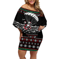 Christmas Skull Family Matching Off Shoulder Short Dress and Hawaiian Shirt Santa Skull Jumps In Parachute - Wonder Print Shop