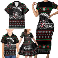 Christmas Skull Family Matching Short Sleeve Bodycon Dress and Hawaiian Shirt Santa Skull Jumps In Parachute - Wonder Print Shop