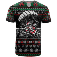 Christmas Skull T Shirt Santa Skull Jumps In Parachute - Wonder Print Shop