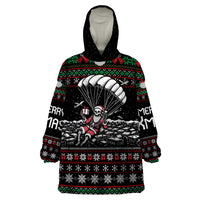 Christmas Skull Wearable Blanket Hoodie Santa Skull Jumps In Parachute - Wonder Print Shop