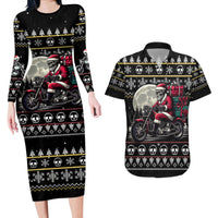 Christmas Skull Couples Matching Long Sleeve Bodycon Dress and Hawaiian Shirt Santa Skull Ride Motorbike - Wonder Print Shop