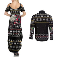 Christmas Skull Couples Matching Summer Maxi Dress and Long Sleeve Button Shirt Santa Skull Ride Motorbike - Wonder Print Shop