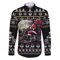 Christmas Skull Family Matching Long Sleeve Bodycon Dress and Hawaiian Shirt Santa Skull Ride Motorbike - Wonder Print Shop